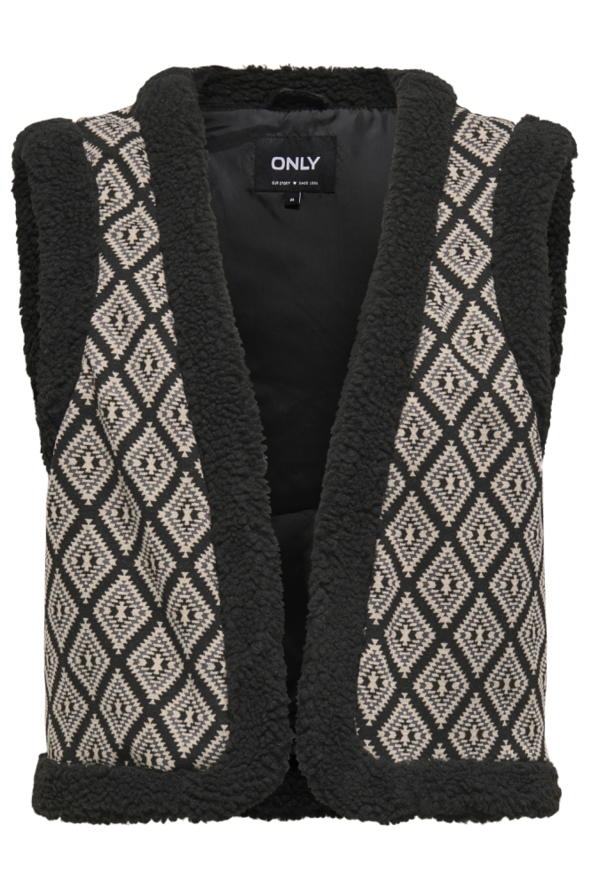 ONLJESSIE AZTEC TEDDY WAISTCOAT CS 15323165 Black/AZTEC ECRU